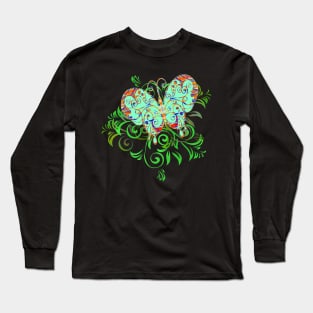 Decorative Green Butterfly Silhouette Art Long Sleeve T-Shirt